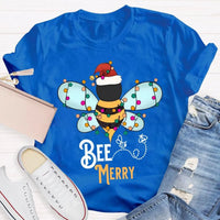 Santa Hat Honeybee Shirt, Bee Merry Christmas T-Shirt, Humorous Bee Lover Holiday Tee, Adorable Insect Xmas Graphic Tee, Christmas Present