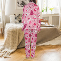 Adorable Santa Animal Holiday Pajamas, Pink Christmas Satin Pajamas Set, Girly Xmas Sleepwear Set, Festive Satin Loungewear Pajamas Present