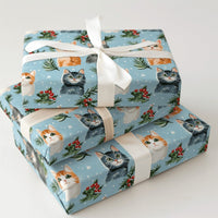 Adorable Kitten Holiday Gift Wrap, Christmas Cat Wrapping Paper, Festive Winter Cat Lover Wrapping Paper, Holly Pine Pet Lover Gift Wrap Roll