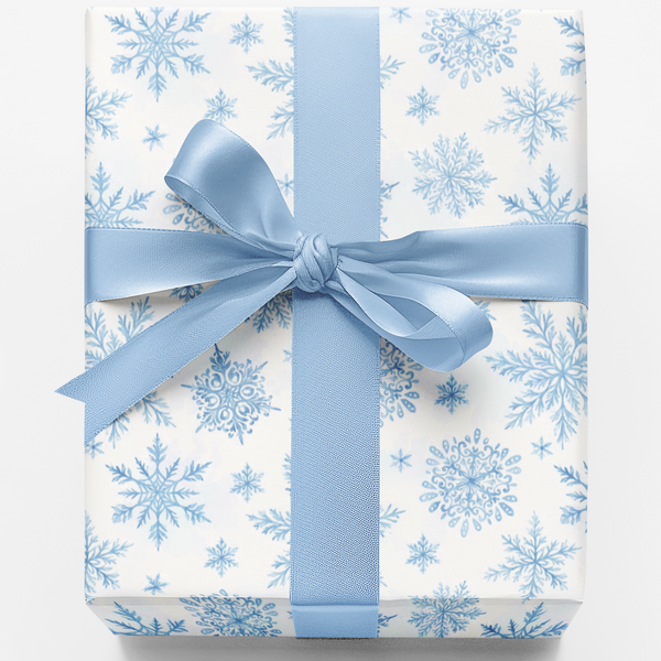 Blue Frost Christmas Gift Wrap, Winter Snowflake Wrapping Paper, Holiday Snowflake Present Paper, Elegant Christmas Gift Wrap