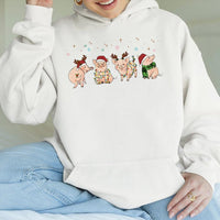 Adorable Festive Farm Animal Hooded Sweatshirt, Christmas Pig Hoodie, Merry Pigmas Graphic Pullover, Humorous Winter Animal Hoodie, Holiday Present