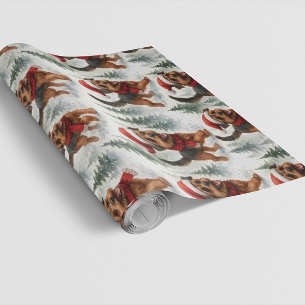 Snowy Pine Winter Dog Gift Wrap, Border Terrier Christmas Wrapping Paper, Canine Breed Present Paper, Dog Lover Xmas Wrapping