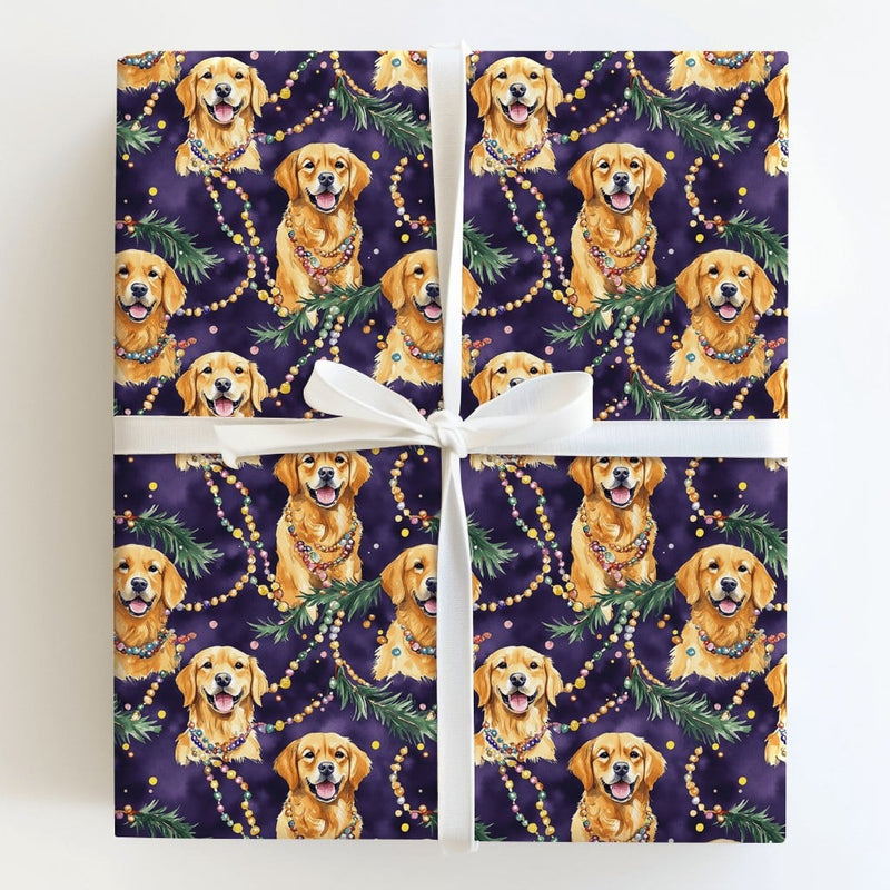 Festive Dog Holiday Gift Wrap, Golden Retriever Christmas Wrapping Paper, Adorable Puppy Holiday Wrapping Paper, Dog Lover Christmas Gift Wrap