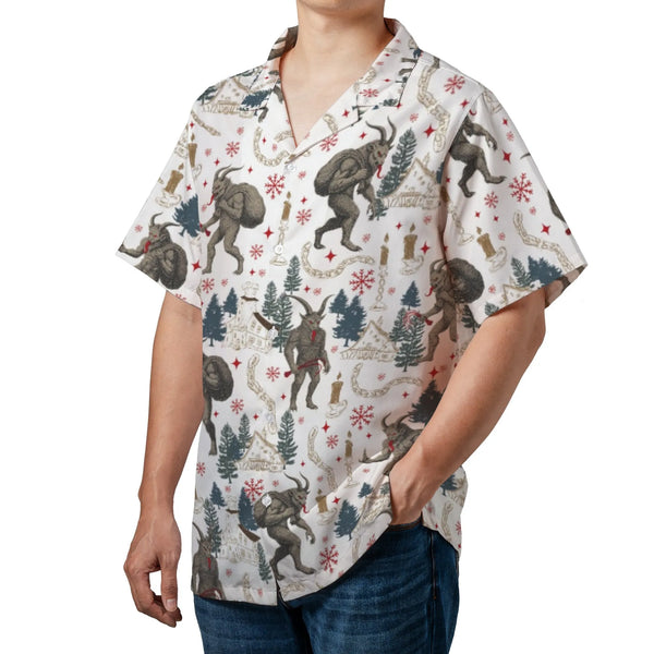Vintage Folklore Demon Hawaiian Shirt, Krampus Christmas Hawaiian Shirt, Creepy Holiday Festive Aloha Shirt, Spooky Xmas Hawa