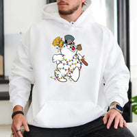 Festive Light Up Winter Snowman Hoodie, Christmas Snowman Hoodie, Retro Holiday Party Graphic Sweatshirt, Comfy Adorable Xmas Pullover Hoodie