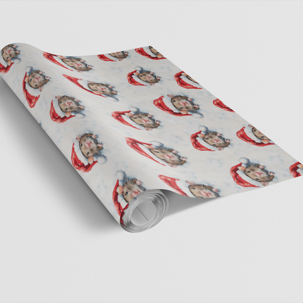 Adorable Santa Hat Pet Holiday Gift Wrap, Christmas Hamster Wrapping Paper, Festive Rodent Xmas Wrapping Paper, Whimsical Kid
