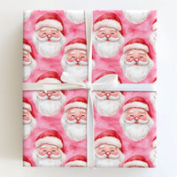 Watercolor Santa Face Gift Wrap, Pink Santa Claus Wrapping Paper, Pastel Pink Christmas Wrapping Paper, Adorable Holiday Santa Wrapping Paper