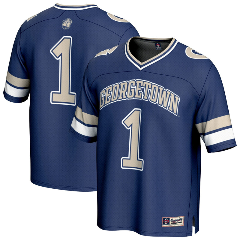 #1 Georgetown Hoyas Lightweight Collegiate Football Fashion Jersey - Navy