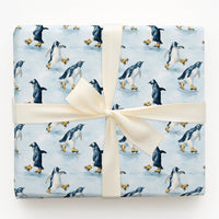 Adorable Winter Animal Gift Wrap, Ice Skating Penguin Christmas Wrapping Paper, Watercolor Holiday Wrapping Paper, Festive Kids Gift Wrap Roll