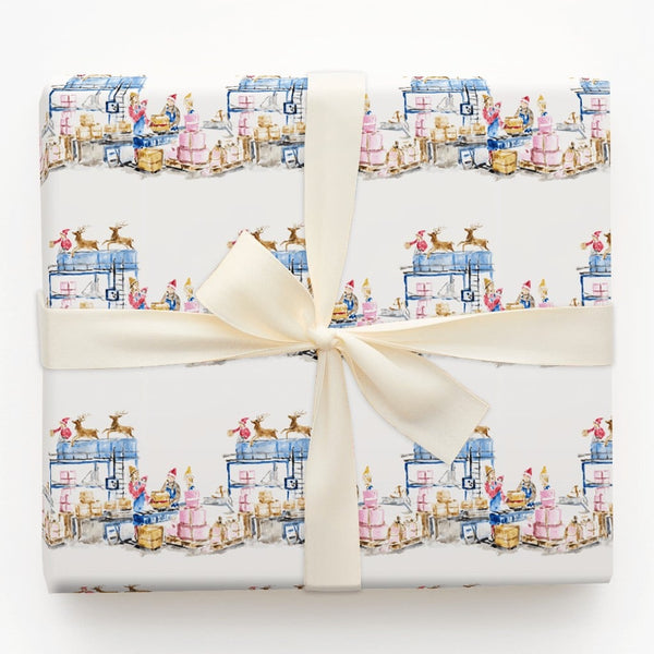 North Pole Elves Gift Wrap, Santa Workshop Wrapping Paper, Reindeer Watercolor Wrapping Paper, Whimsical Kids Christmas Wrapp