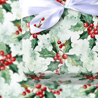 Botanical Christmas Gift Wrap, Watercolor Holly Berries Wrapping Paper, Vintage Holiday Leaves Wrapping Paper, Elegant Winter Present Wrap