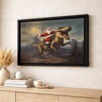 Humorous Dinosaur Christmas Canvas Print, Santa Claus Riding T-Rex Canvas Art, Holiday Dino Wall Decor, Humorous Xmas Canvas, Holiday Home Present