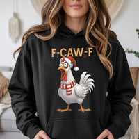 F-Caw-F Music Note Graphic Hoodie, Humorous Chicken Christmas Hoodie, Adorable Farm Animal Holiday Hoodie, Sarcastic Xmas Bird Sweatshirt Present