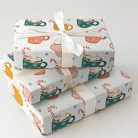 Marshmallow Mug Holiday Gift Wrap, Hot Cocoa Christmas Wrapping Paper, Adorable Candy Cane Wrapping Paper, Comfy Winter Holiday Gift Wrap Roll