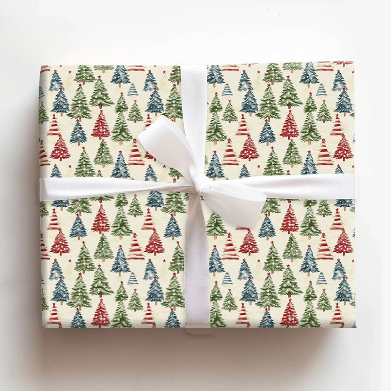 Colorful Forest Holiday Wrapping Paper, Watercolor Christmas Tree Wrapping Paper, Rustic Winter Gift Wrap Roll, Festive Xmas Present Wrap