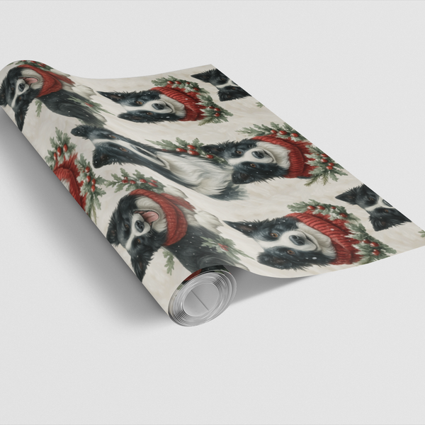 Festive Holiday Dog Gift Wrap, Border Collie Christmas Wrapping Paper, Adorable Winter Puppy Wrapping Paper, Dog Lover Xmas G
