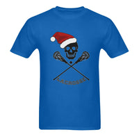 Double Sided Holiday Sports Tee, Lacrosse Skull Santa Hat Christmas T-Shirt, Lax Player Xmas Shirt, Mens Winter Sports T-Shirt