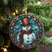 Festive Winter Ceramic Ornament, Stained Glass Snowman Ornament, Colorful Snowman Christmas Tree Ornament, Adorable Holiday Keepsake Present