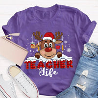 Red Plaid Teacher Shirt, Christmas Teacher Life T-Shirt, Holiday Educator Tee, Festive Plaid Graphic T-Shirt, Teacher Christmas Present Tee