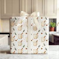 Comfy Holiday Drink Gift Wrap, Watercolor Eggnog and Cinnamon Wrapping Paper, Festive Christmas Wrapping Paper, Winter Beverage Present Wrap