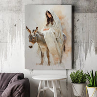 Catholic Nativity Canvas Print, Virgin Mary on Donkey Canvas Wall Art, Watercolor Christmas Holy Family Decor, Digital Download
