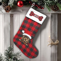 Red Buffalo Plaid Dog Stocking, Personalized Yorkie Christmas Stocking, Custom Pet Holiday Stocking, Velboa Mantel Decor, Dog Lover Present