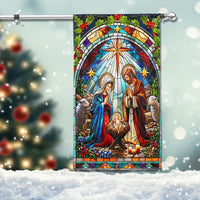 Stained Glass Holy Family Yard Flag, Nativity Scene Garden Flag, Double-Sided Christian Christmas Lawn Flag