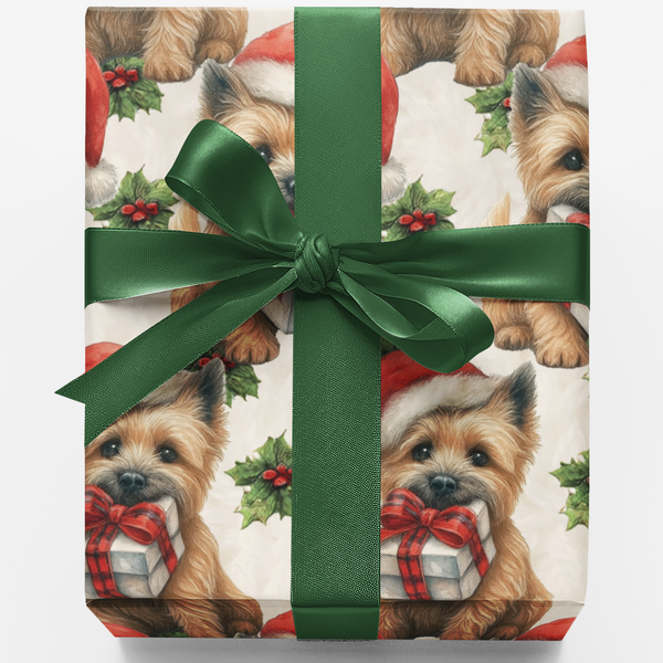 Festive Terrier Dog Gift Wrap, Cairn Terrier Christmas Wrapping Paper, Adorable Puppy Holiday Wrapping Paper, Xmas Dog Lover 