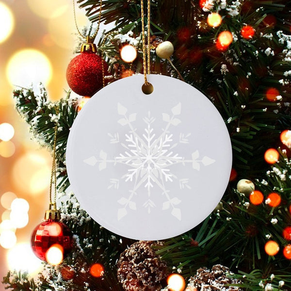 Minimalist Snowflake Ornament, White Snowflake Ceramic Ornament, Elegant Christmas Tree Ornament, Winter Holiday Decor, Famil