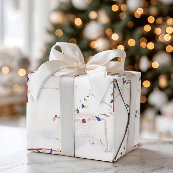 Watercolor Net Gift Wrap, Hockey Goal Christmas Wrapping Paper, Ice Hockey Lights Christmas Wrapping Paper, Sports Gift Wrap 
