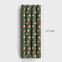 Dark Green Christmas Gift Wrap Roll, Scandinavian Gnome Wrapping Paper, Adorable Nisse Holiday Present Paper