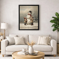 Children Building Snowman Winter Canvas, Vintage Snowman Canvas Wall Art Print, Christmas Holiday Canvas Poster, Digital Download