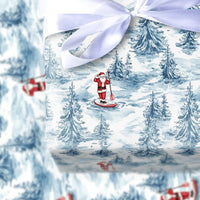 SUP Christmas Gift Wrap, Paddleboarding Santa Wrapping Paper, Winter Forest Holiday Present Paper, Adorable Coastal Xmas Gift Wrap Roll