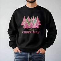 Aesthetic Holiday Graphic Sweater, Pink Christmas Tree Sweatshirt, Pastel Winter Tree Crewneck Sweatshirt, Adorable Xmas Sweatshirt