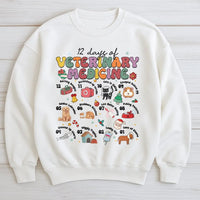 Retro Vet Tech Christmas Crewneck, 12 Days of Veterinary Medicine Sweatshirt, Humorous Animal Doctor Sweater, Holiday Vet Clinic Present Pullover