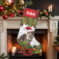 Custom Name Pet Holiday Stocking, Personalized Cat Christmas Stocking, Adorable Kitty Christmas Stocking, Pet Lover Fireplace Mantel Decor Present