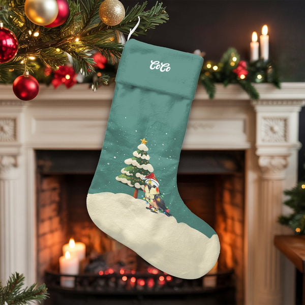 Santa Hat Pet Holiday Stocking, Cockatiel Bird Christmas Stocking, Personalized Christmas Stocking, Adorable Bird Lover Chris