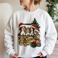 Puppies in Holiday Gift Box Crewneck, Christmas Beagle Sweatshirt, Adorable Dog Xmas Sweatshirt, Festive Puppy Sweater, Dog Lover Present for Her