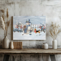 Comfy Snowy Winter Canvas Wall Art, Snowman and Beagle Christmas Canvas Print, Adorable Holiday Dog Canvas, Festive Dog Lover Home Decor Present