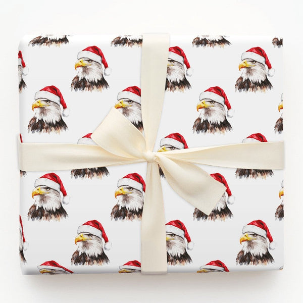 Santa Hat Eagle Gift Wrap Roll, Patriotic Bald Eagle Christmas Wrapping Paper, Holiday Bird Wrapping Paper, American Patrioti
