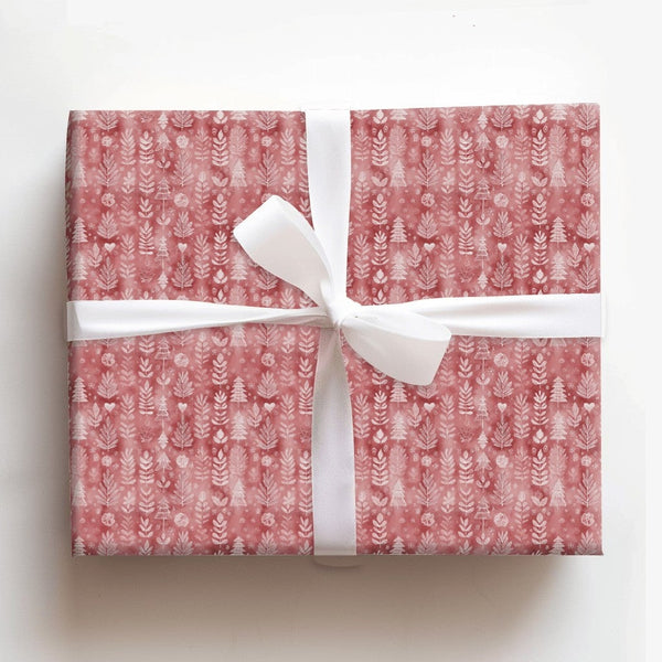 Nordic Winter Forest Gift Wrap Roll, Rustic Christmas Wrapping Paper, Botanical Tree Present Wrap, Holiday Snowflake Gift Wra