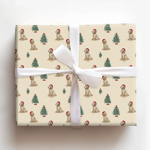 Christmas Dog Wrapping Paper, Cocker Spaniel Wrapping Paper, Santa Hat Puppy Gift Wrap, Holiday Dog Wrapping Paper, Pet Lover