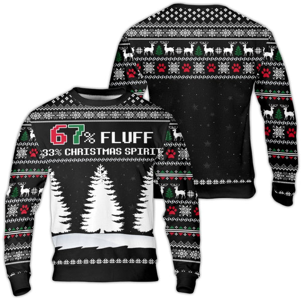Humorous Dog Lover Holiday Sweater, 67 Fluff 33 Christmas Spirit Ugly Sweater, Reindeer Paw Print Sweatshirt, Pet Owner Chris