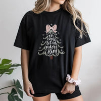 Minimalist Christmas Tree Script Tee, O Come Let Us Adore Him T-Shirt, Christian Holiday Graphic Shirt, Religious Faith Xmas Present for Her