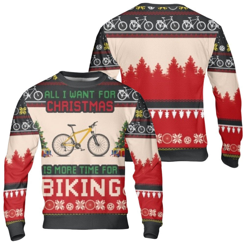 Humorous Cyclist Holiday Sweater, Mountain Biking Ugly Christmas Sweater, Bike Lover Ugly Sweater, MTB Crewneck Sweatshirt, Xmas Cycling Present