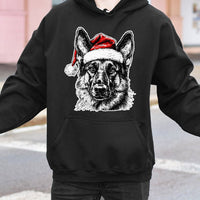 Santa Hat Dog Pullover, German Shepherd Christmas Hoodie, Dog Lover Holiday Hoodie, Xmas Pet Graphic Hooded Sweatshirt