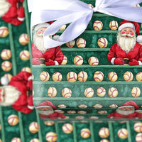 Green Sports Shelf Gift Wrap, Santa Baseball Christmas Wrapping Paper, Holiday Baseball Wrapping Paper, Fan Xmas Present Wrapping Paper