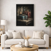 Holiday Candlelight Canvas Wall Art, Christmas Still Life Canvas Print, Festive Gift Box Painting Canvas, Comfy Winter Home Decor Present