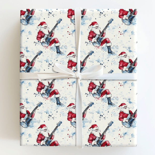 Watercolor Guitar Christmas Gift Wrap, Rock Star Santa Wrapping Paper, Cool Santa Holiday Wrapping Paper, Rocker Santa Christ