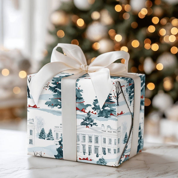 Patriotic Winter Gift Wrap, White House Christmas Wrapping Paper, Scenic Landmark Wrapping Paper, Elegant Holiday Present Pap